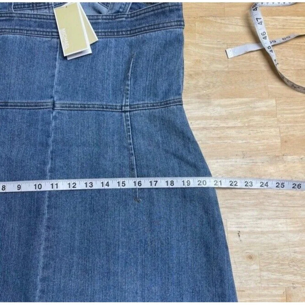 Michael Kors Stretch Denim Dress Pockets Straps Overalls Preppy 90s Size 12 NEW - Picture 11 of 13